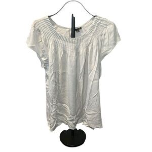 Ann Taylor Light Gray Pleated Short Sleeve Silk Blend Blouse Size M